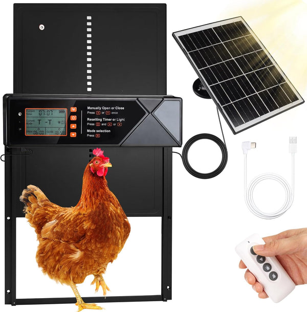 Automatic Chicken Coop Door Solar Powered, 4 Modes Automatic Chicken Door with