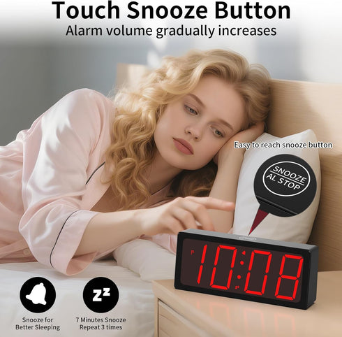 Dimmer, 3-Level 12/24H Snooze, Set KWANWA Digital Alarm Clock with Auto Dual Power (Battery or USB), Large LED Display