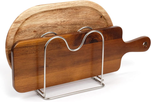 Stainless Steel Wire Cutting Board Holder, Kitchen Organizer with 2 Sections
