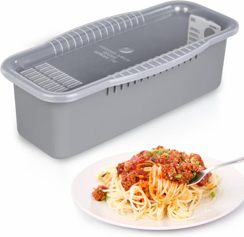 Microwave Pasta Cooker with Strainer Lid, Makes 4 Servings Quickly and Easily, Perfect for Dorm and Kitchen (Gray)