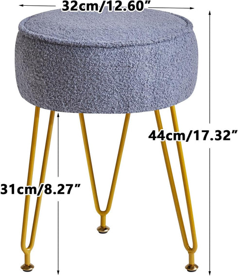 WBD009BU IBUYKE Teddy Velvet Round Footrest Stool Ottoman, Makeup Vanity Stool Side Table, Velvet Dressing Table Seat