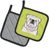 Caroline's Treasures BB1282PTHD Checkerboard Lime Green White English Bulldog Pair of Heat Resistant Pot Holders for
