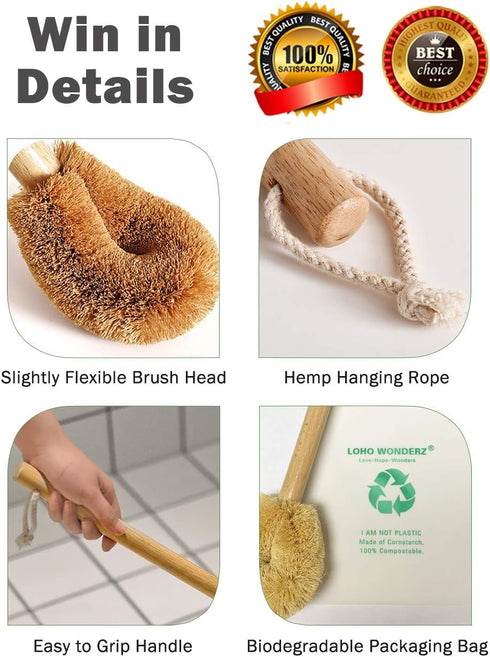 Updated Modern Toilet Bowl Brush, Natural Coconut Fiber Brush Head with Beechwood Handle, Eco-Friendly