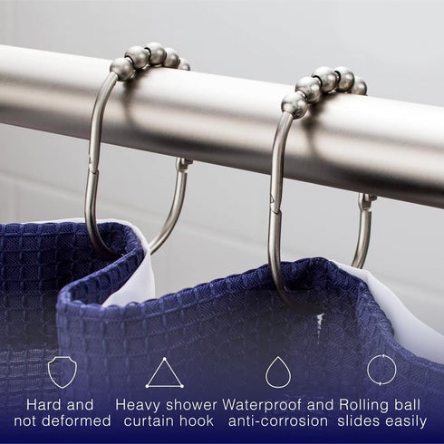 2LB Depot Wide Shower Curtain Rings/Hooks Set, 12 Rings, Decorative Brushed Satin Nickel Finish, Rustproof