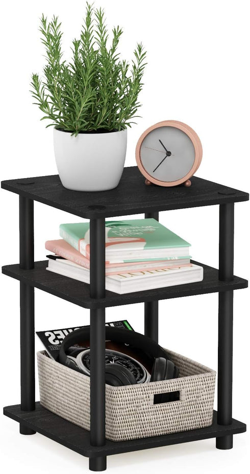 3-Tier Furinno TURN-N-TUBE Side Table, Square Modern End Table, Open Shelves Nightstand, Night Stand, Bedside Table