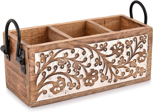 Mango Wood Utensil Drawer Organizer, Silverware Tray for Flatware Cutlery (11" x 4" x 4.5")