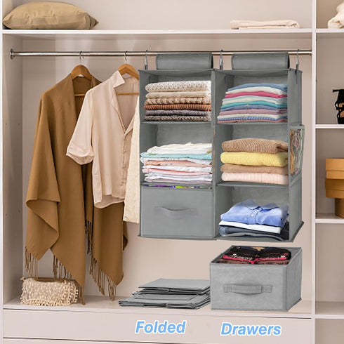 3-Shelf Closet 2 Pack Closet Closet 22.8" 11" 11" punemi Hanging Organizer, Hanging Organizer with Drawers, Foldable