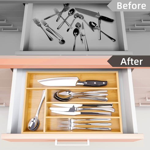 Silverware Organizer Bamboo Kitchen Drawer, Utensil Holder Cutlery Organizer Tray