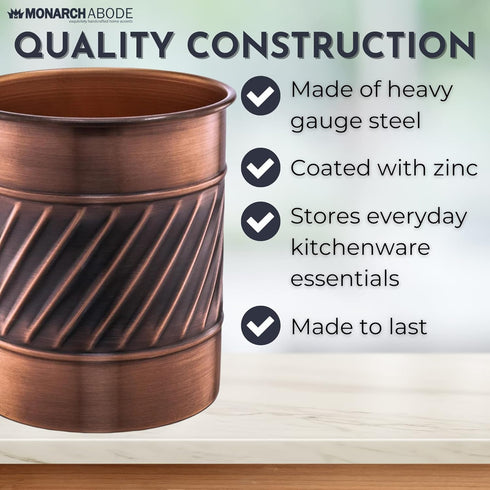 Monarch Abode 39177 Metal Handcrafted Wave Embossed Caddy, Large Utensil Holder for Kitchen Interior Organizer