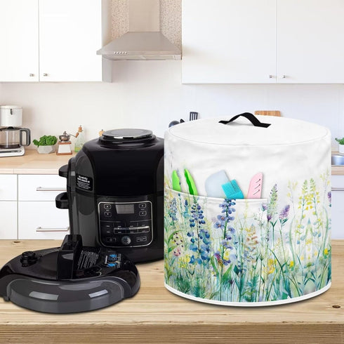 Watercolor Floral Dust Cover for Air Fryer, Kitchen Appliance Cover with Pocket and Top Handle, 6 Quart
