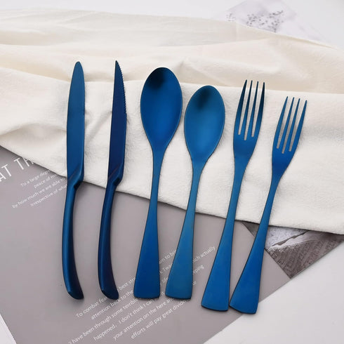 Luxury 18/10 Stainless Steel Matte Blue Flatware Set - Silverware Cutlery Utensil Set Steak Knife Spoon and Fork Knife Serving Set,Service for 1 (6-Piece) by Uniturcky