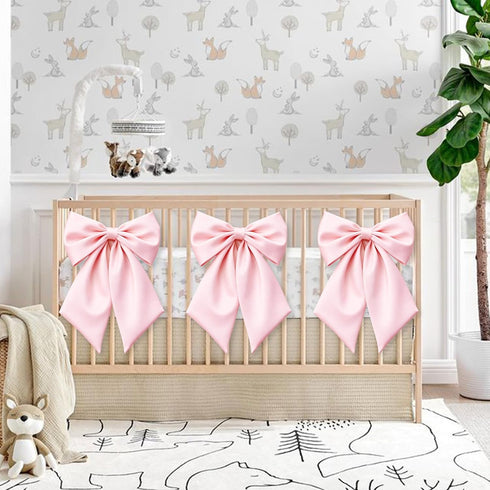 23x11 Inch (3pcs) Big Pink Bow Coquette Room Decor, Satin Bows Large Pastel Pink Bows Birthday Decorations as Crib