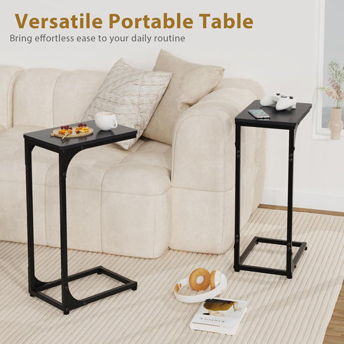 Set 2, Narrow C Shaped End Tables Living Room TV Trays of Small Thin Modern Side Table Skinny Slide Under Couch Tray