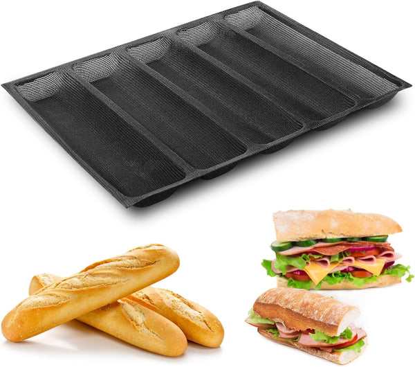 Estink Silicone Pan, Oblong Shape Bread Molds, 5 Loaf NonStick Baking Liners for French Bread Baking