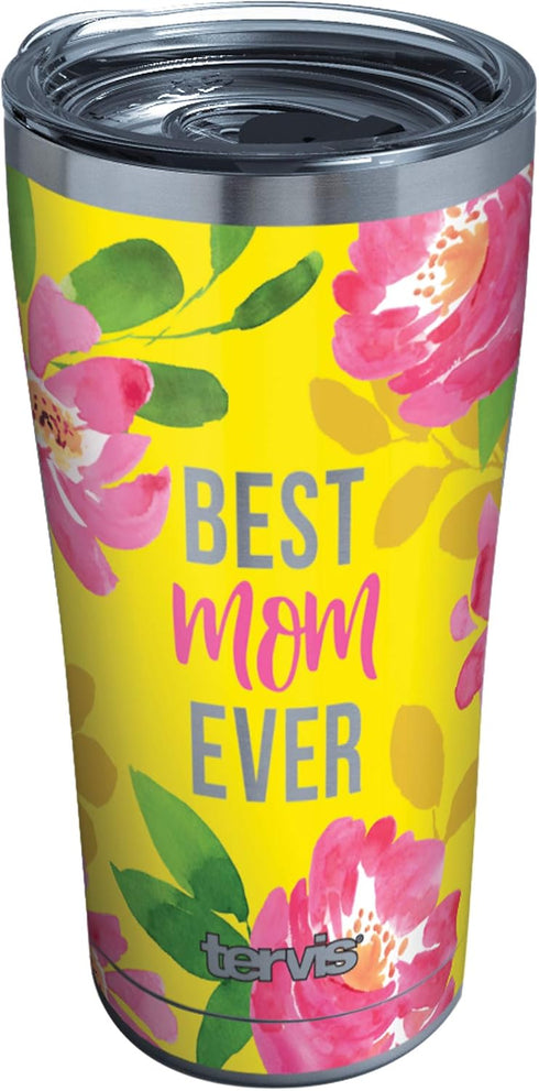 Tervis Best Mom Ever Yellow Floral Insulated Tumbler Travel Cup, Keeps Drinks Cold & Hot, 20oz Legacy