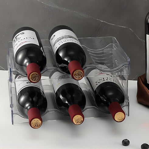 Stackable Wine Racks Countertop, Wine Bottle Holder for Cabinet & Fridge, Plastic Organizer Holds 6 Bottles