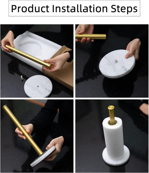 Paper Towel Holder, Standing Roll Holder with Weighted Marble Base for Kitchen or Bathroom Countertop