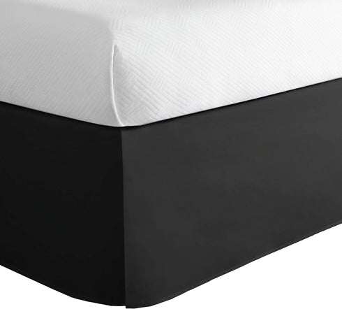 Luxury Hotel Tailored Bed Skirt, Box Pleats, Twin Size, 14 Inch Drop, Black