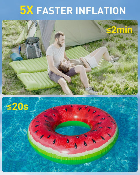 Portable Air Pump for Inflatables, Electric Mattress Pump with 3000mAh Battery for Camping and Pool Floats