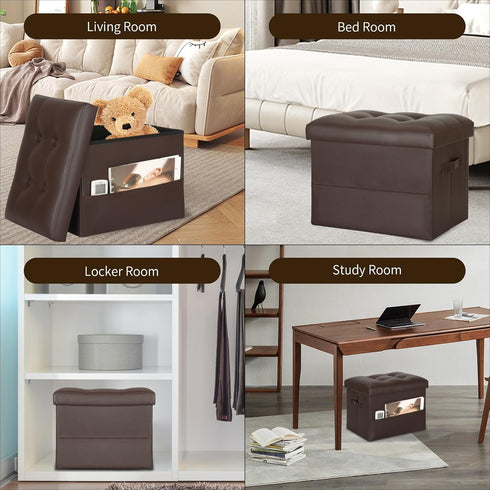 350 lbs, 17x13x13 BelugaHelper Storage Ottoman Foot Rest Stool, Foldable Leather Footstool Storage Bench with Thicker