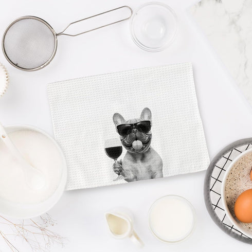 Set 2, Decor(16x24Inch) French Bulldog Gifts Wine Kitchen Towels of Funny French Bulldog Wine Lover Decorative Hand