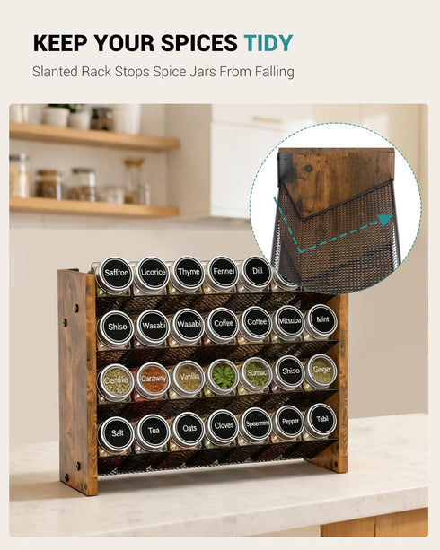 4 Countertop/Wall 28 14" 9.4" NESAPTO Spice Rack Organizer for Cabinet, Wooden Tier Vertical Seasoning Organizers