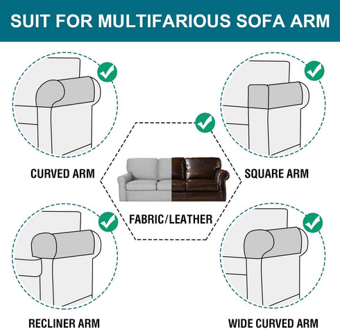 Turquoize Stretch Armrest Covers for Chairs, Set of 2, Brown, Anti-Slip Furniture Protector