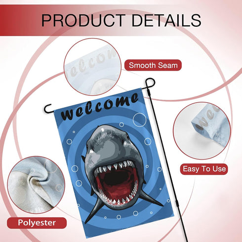 Welcome Garden Flags, 12x18 Double Sided Small Shark Yard Flag for Outdoor Holiday Decor