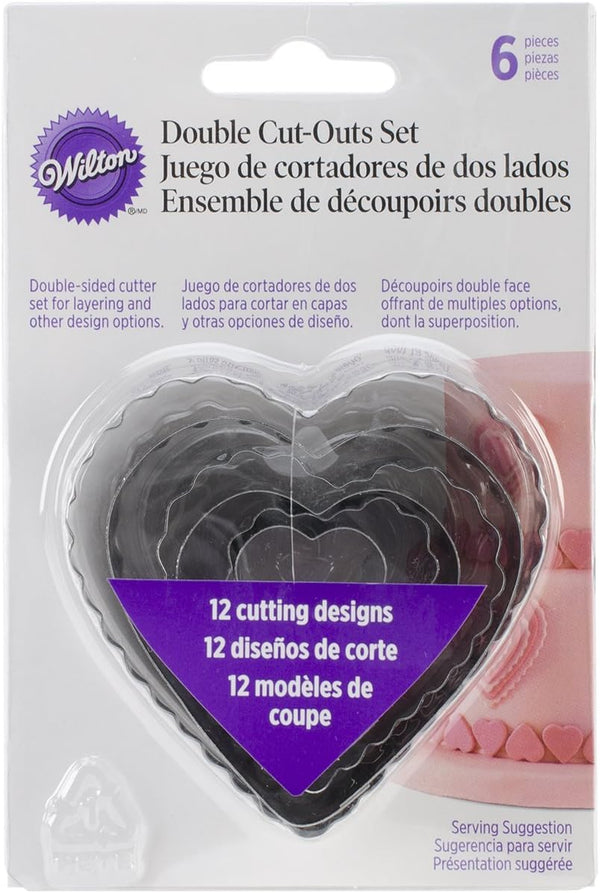Wilton 6-Piece Nesting Fondant Double Sided Cut Out Cutters - Hearts, Silver