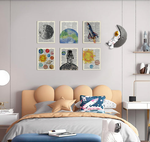 Set 6 (8x10 Inches) CHDITB Space Exploration Canvas Wall Art, Solar System Wall Decor, Of Dictionary Outer Space Poster