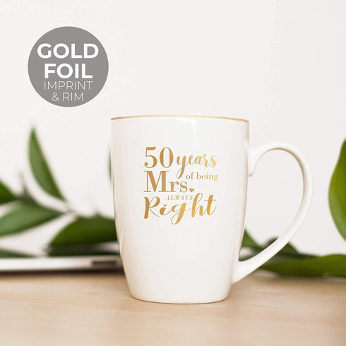 Canopy Street 50th Anniversary Mug Set, Mr. And Mrs. Always Right Coffee Mugs, 15 Ounce