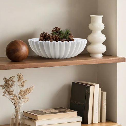 Plukers Large Modern Decorative Ruffle Bowl for Home Decor Fruit Bowl Organic Catch All Key Kitchen Entryway Shelf
