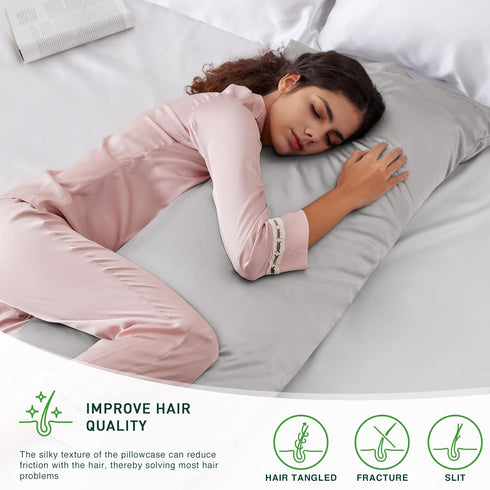 Love's Cabin Satin Body Pillow Pillowcase - Similar to Silk with Envelope Closure, 20x54 inches, Light Grey