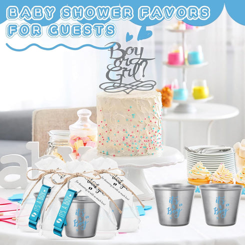 25 Sets 1.5 oz Vesici Baby Shower Favors for Guests Stainless Steel Shot Glasses Cute Bottle Opener Keychains Thank You