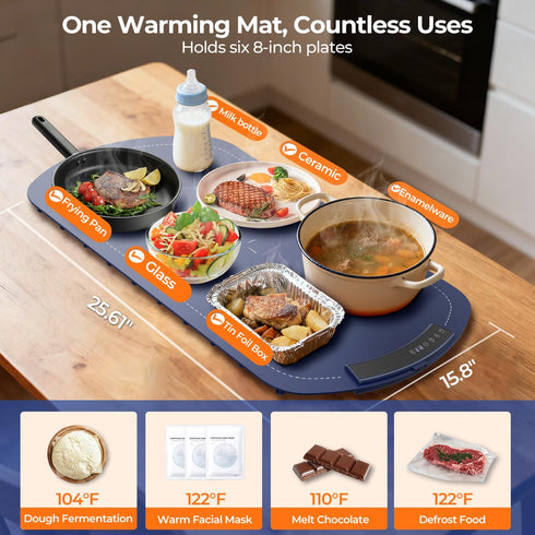 Havato 7 Settings, 5 Warming Mat for Food with Temperature Silicone Electric Warming Tray with Hour Timer, Full Surface