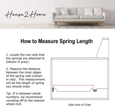 House2Home 18" Sofa Upholstery Spring Replacement, 2pk Repair Kit for Furniture Chair Couch, Includes Screws, Clips