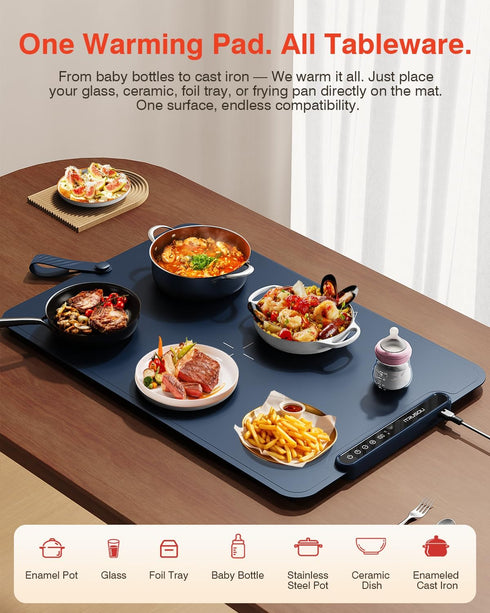 99H Heat,7 Settings,Patented Warming Mat for Food, iTRUSOU Electric Warming Tray Continuous Temp Full-Surface