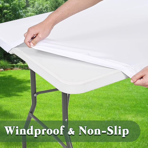 2 Pack 8 (White,30" 96") Picnic Table Cover Fitted Tablecloths Foot Rectangle Tables Elastic Waterproof Stretch