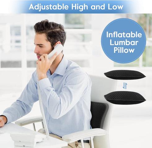 Inflatable Lumbar Support Pillow - Breathable Lower Back Cushion with Handpump for Travel and Home Use