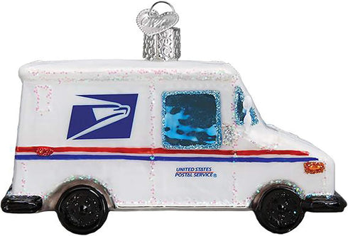 Old World Christmas Ornaments, USPS Mail Truck Glass Blown Ornaments for Christmas Tree
