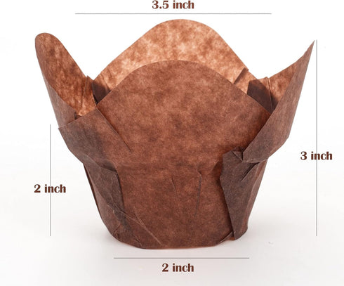 GOLDEN APPLE 100 Pcs Tulip Cupcake Liner - Lotus Parchment Baking Cup for Weddings, Birthdays, Brown