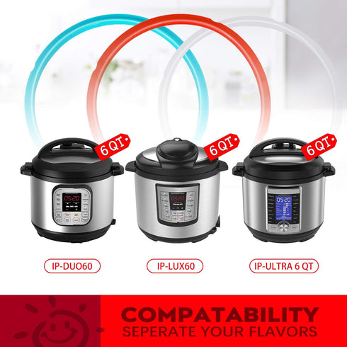 Silicone Sealing Ring 3Pack - Sky Blue, Cherry Red & Transparent White for Instant Pot 5/6 Quart Models