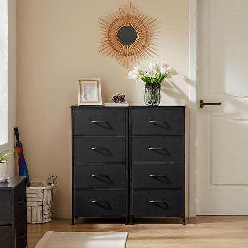 4 Closet DUMOS Nightstand with Drawers Bedside Table with Removable Fabric Bins Sturdy Steel Frame Wood Top Organizer