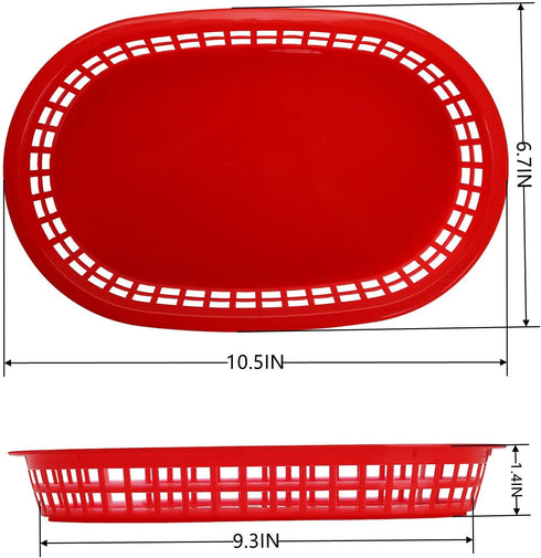 Cedilis 40 Pack Plastic Fast Food Baskets, 10.5 x 7 Inch Food Service Tray for Burgers, Hot Dogs, Fries (red)