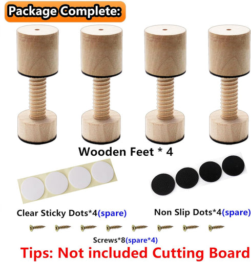 Cutting Board Adjustable Feet - Wood Kit to Elevate and Skid-Proof Your Countertop Cutting Board, Beige