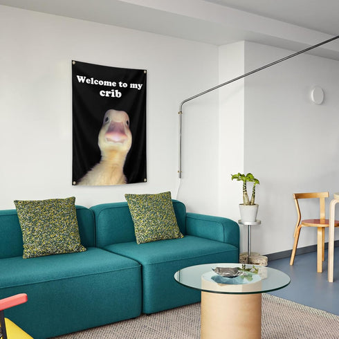 Generic 2x3 Grommets Welcome to My Crib Funny Flags - Ft Duck Decor Posters Flag with Brass for Room Decor, Man Cave