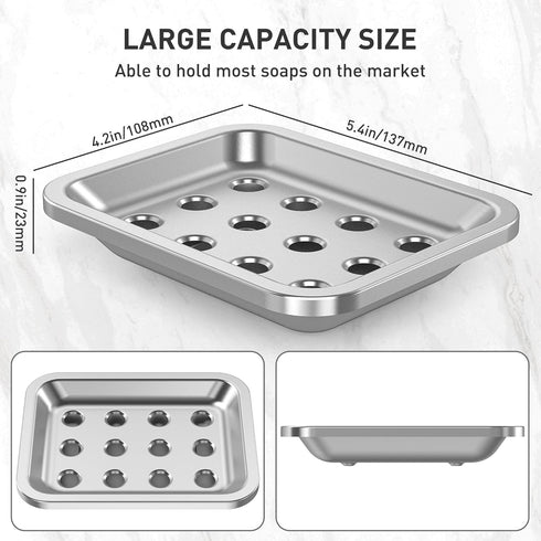 Countertops Stainless Steel Soap Dish, Large Double-Layer Draining Soap Holder, Metal Soap Dish for Bathroom, Shower