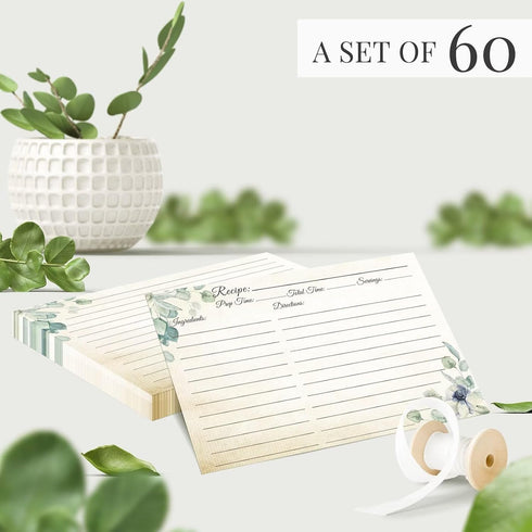 Recipe Cards 4x6, Premium Double-Sided Recipe Cards for Wedding, Bridal Shower, Housewarming, Set of 60.