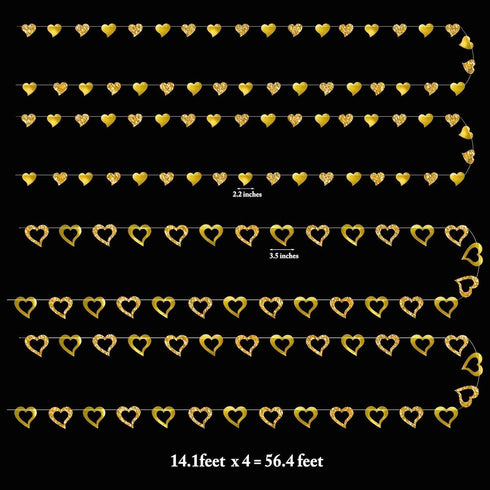 Cheerland Gold Heart Garland, Romantic Decorations Paper Streamers for Mother’s Day, Engagement, Wedding, Party Supplies