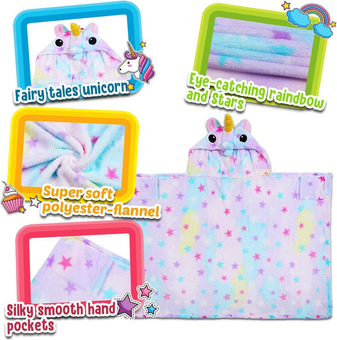 Cozy Unicorn Gifts for Girls Wearable Fleece Soft Throw Blanket Cute Hooded Bath Towel Wrap Plush Bathrobe Soft & Kids